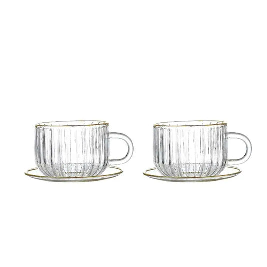 Tassen und Untertassen aus Glas mit Goldrand, 400 ml – 2er-Set
