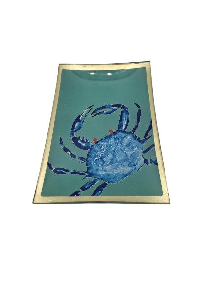 Teller ’Krebs’ Glas Blau / Türkis mit Goldrand