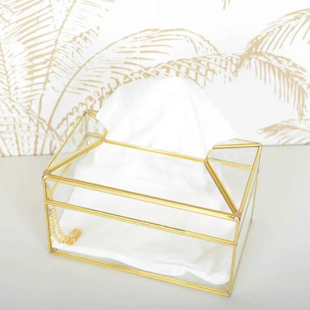 Transparente Quadrat -Taschentuch -Box Goldene Kante 23x13x13cm