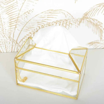 Transparente Quadrat -Taschentuch -Box Goldene Kante 23x13x13cm