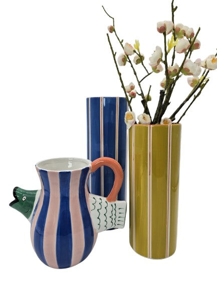 Vase Steingut Blau / Rosa