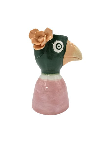 Vase Steingut Multicolor Vogel