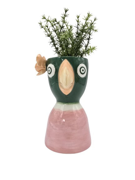 Vase Steingut Multicolor Vogel