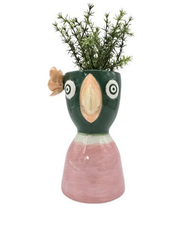 Vase Steingut Multicolor Vogel