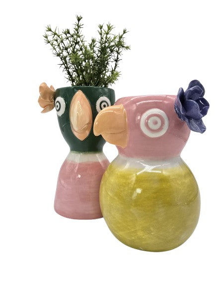 Vase Steingut Multicolor Vogel