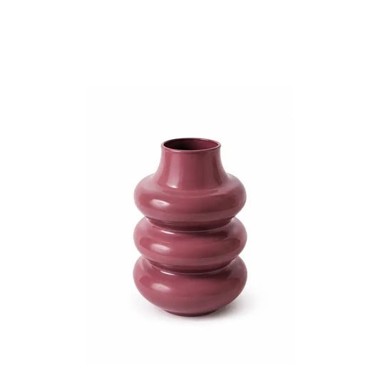 Wellblechvase aus burgunderfarbenem Metall 15 x 15 x 23 cm